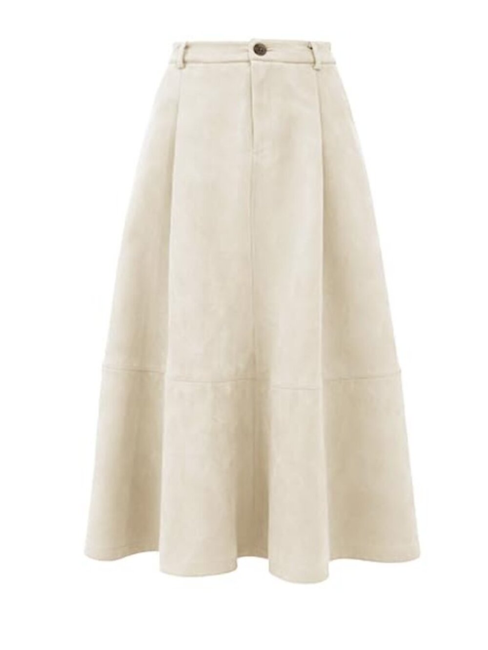 Faux Suede Midi Skirt A-Line Pleated High Waist Pockets Fall Winter